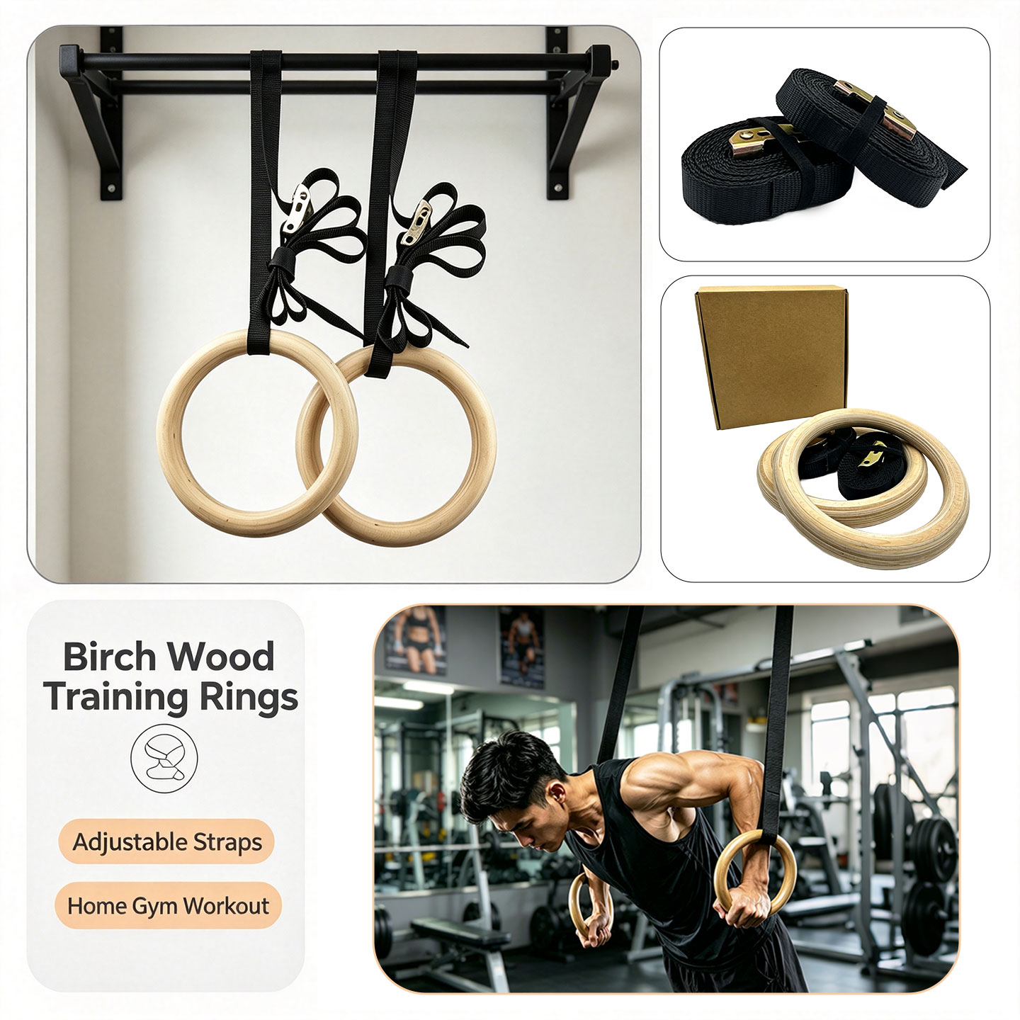자작나무 재질 체조 링, 조절 가능한 캠 버클 스트랩  - Gymnastic Ring Wood 리뷰 및 가격
